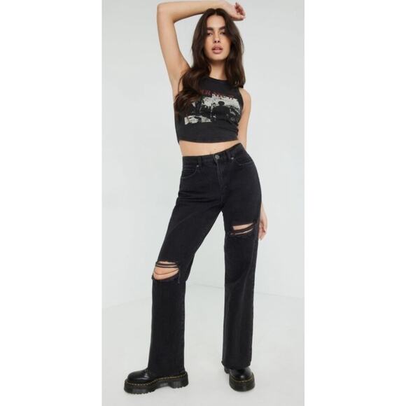 Garage denim black distressed vintage straight jeans, size: 0/ 24 - Picture 1 of 13